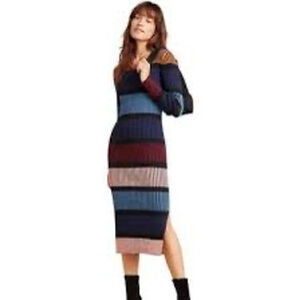 Anthropologie Dolan Lorna  Striped Ribbed Knit Sweater Midi Dress Size XL